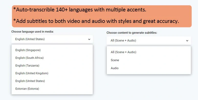 Automatically add subtitles to videos with 140 languages and accents