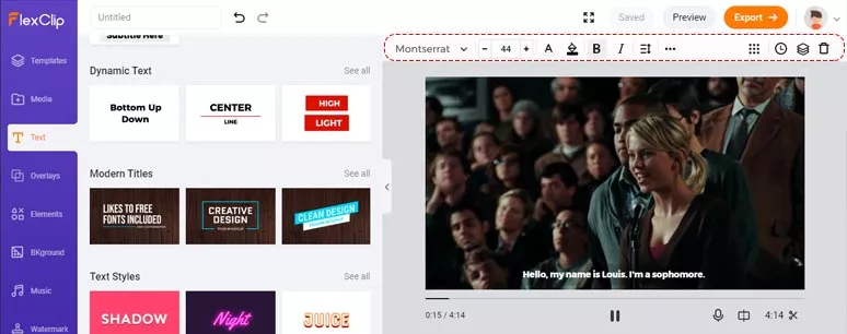Manually add subtitles to a short video by FlexClip video editor 