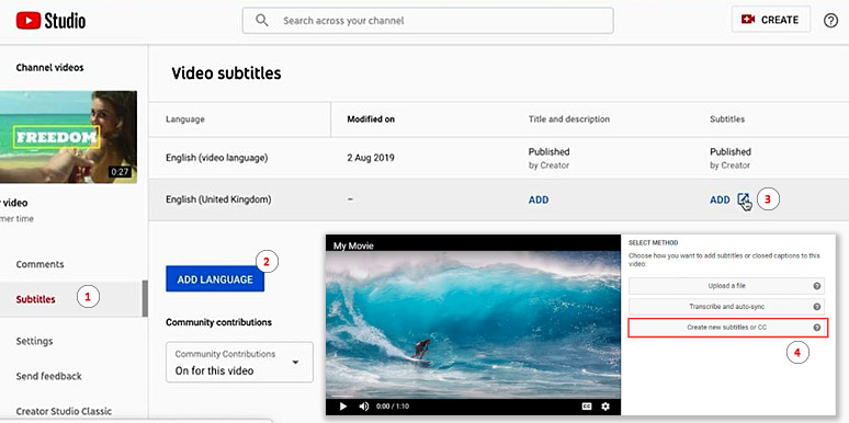 Add text to YouTube Video in YouTube Studio
