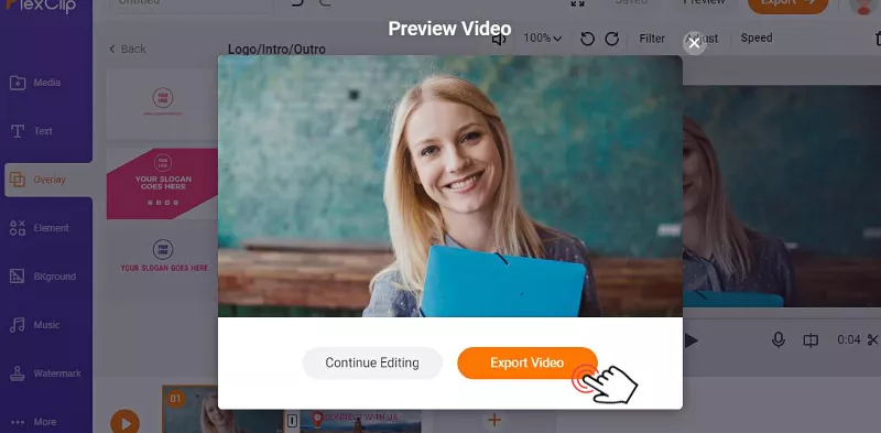 Export the new video with texts by FlexClip