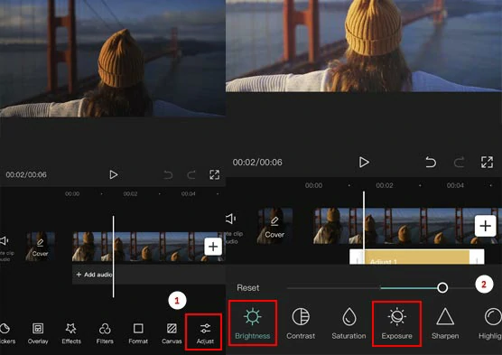 Increase the brightness and exposure of a dark video on iPhone/Android by CapCut