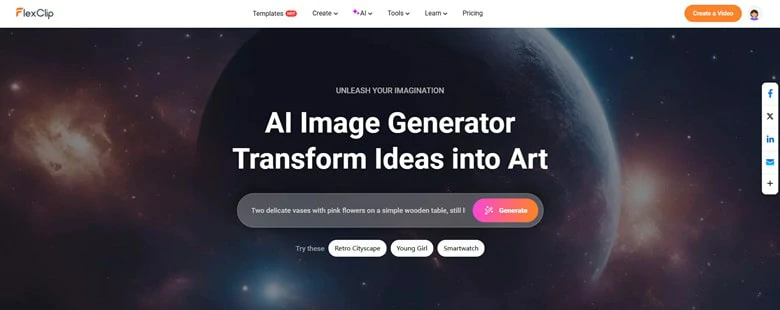 Open FlexClip's AI Image Generator Page with Browser