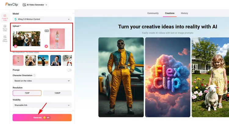 Upload Photo to AI Image to Video Generator - FlexClip