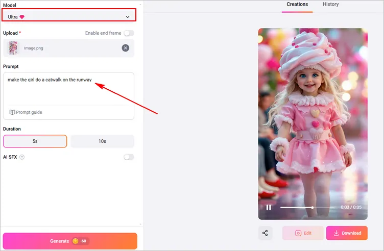 Animate A Still Photo into A Dynamic Baby Catwalk Video
