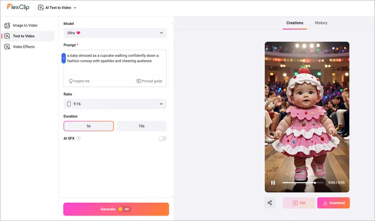 Generate AI Baby Fashion Show Video - Download and Edit