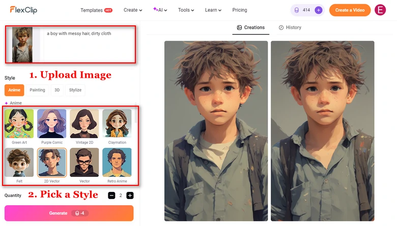 Change Boy Image Style with FlexClip