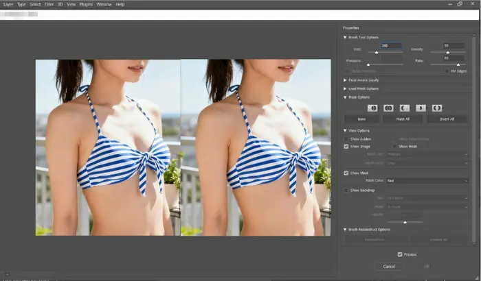 Photoshopで胸を大きくする結果対比図