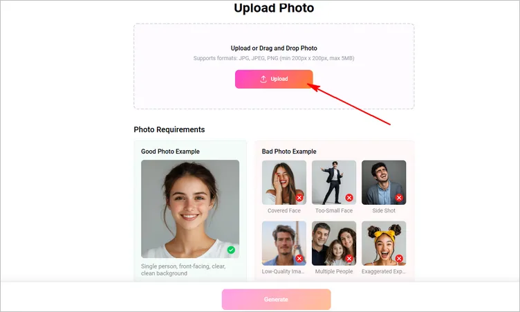 Generate AI Bridal Photo - Upload Photo