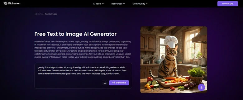 Turn Generated Prompts into Cat Images with PicLumen AI