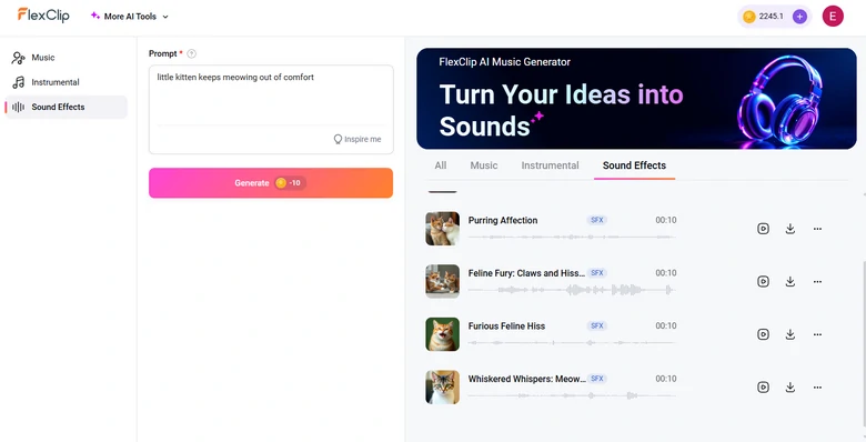 Generate AI Cat Meow Sound with Text
