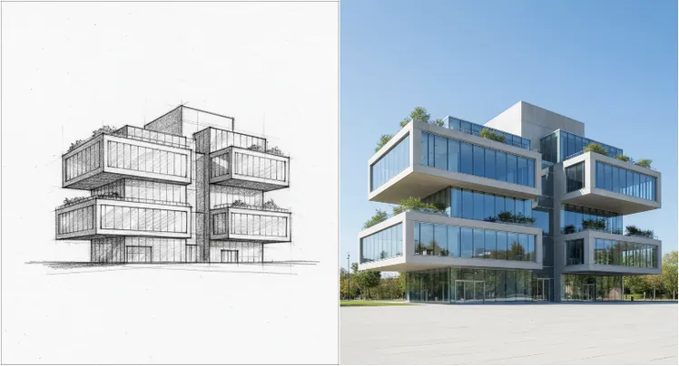 Colorize Modern Building Sketch