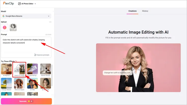 Colorize Sketch Drawing with AI Photo Editor: Prompt