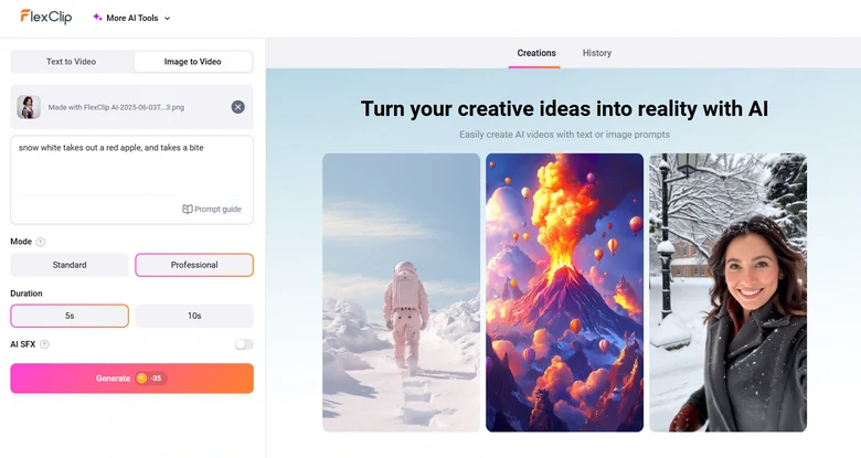 FlexClip Turning AI Cosplay Image to Video