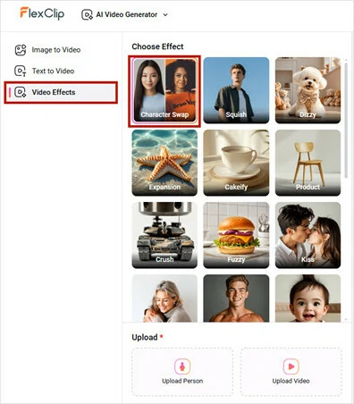 Open FlexClip's Character Swap Video Effect