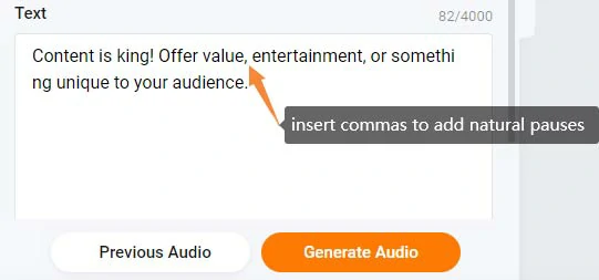 Insert commas to add natural pauses to AI voices