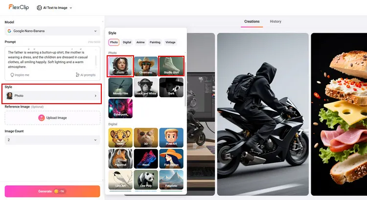 Choose AI Family Photo Style - FlexClip