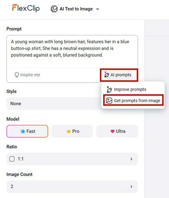 Generate Prompts from Existing Photo with FlexClip's AI Prompts Feature