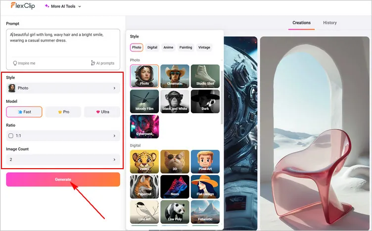 Adjust the Settings and Generate AI Girlfriend Images
