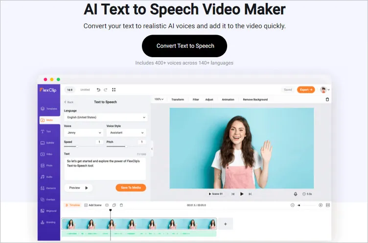 Best Feature to Make an Intro with AI Using FlexClip - Text to Speech