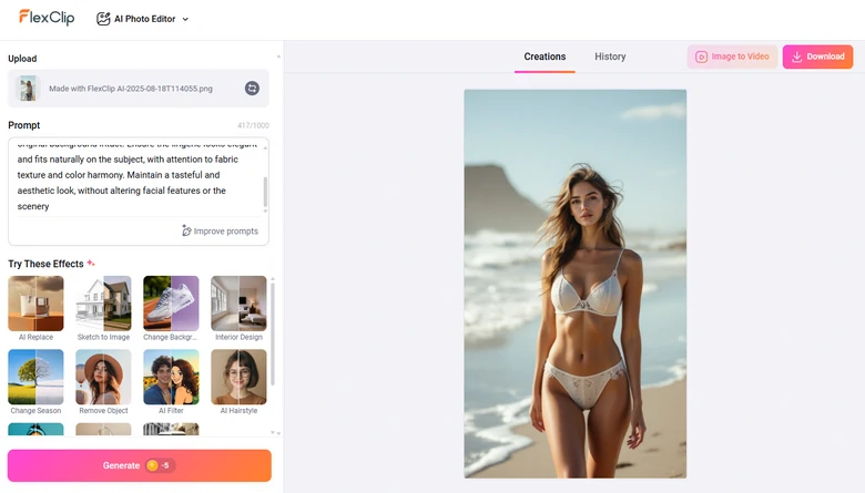 FlexClip AI Lingerie Generator Output
