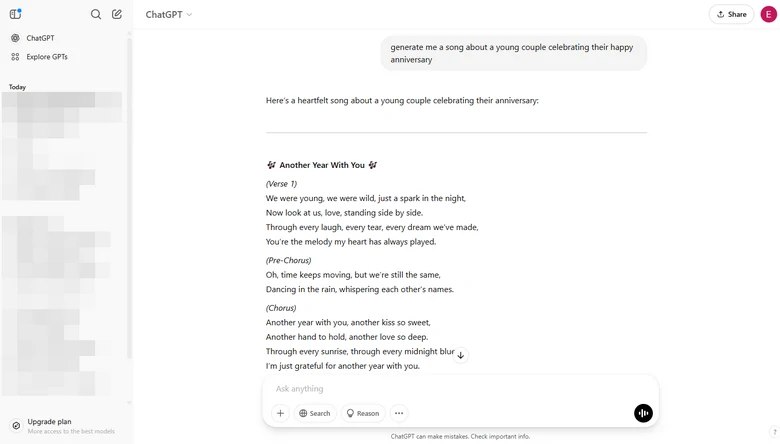 ChatGPT Generating Lyrics