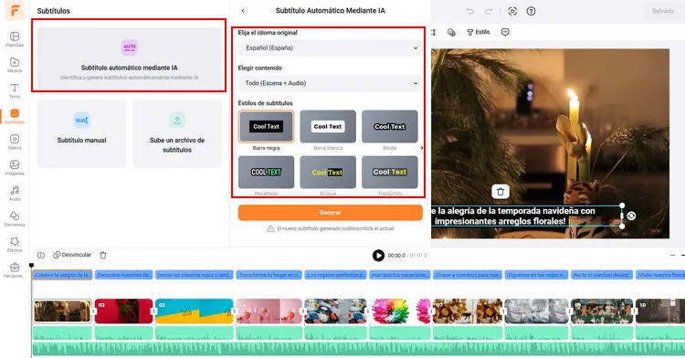 Agregar subtítulos de letras para tu video musical con IA - FlexClip