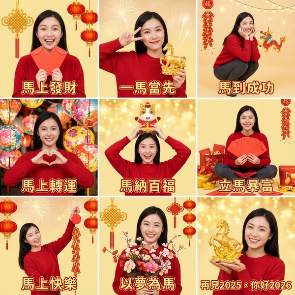 新年快樂圖範本 - 特色九宮格