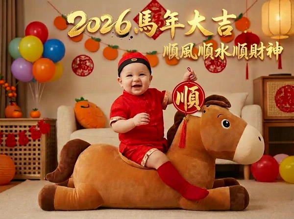 新年快樂圖範本 - 萌娃闹春