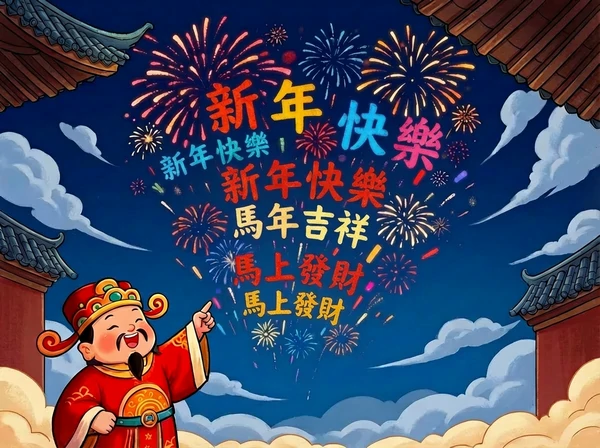 新年快樂圖範本 - 財神送福