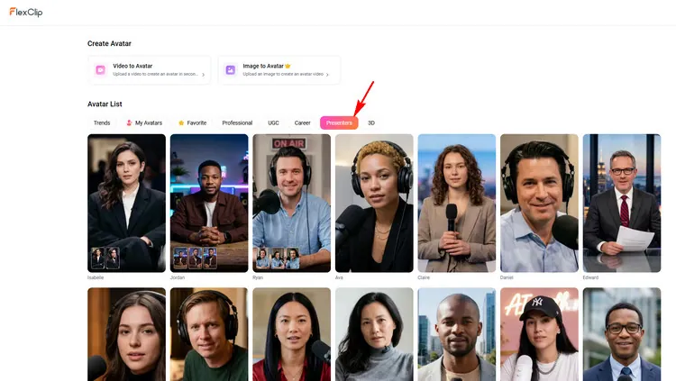 Choose the AI News Anchor Avatar - FlexClip