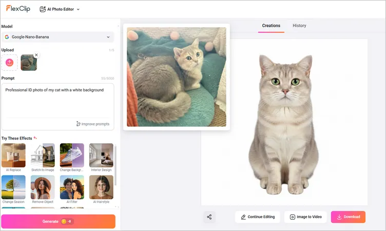 Generate Pet Photo with FlexClip's AI Photo Editor - Download