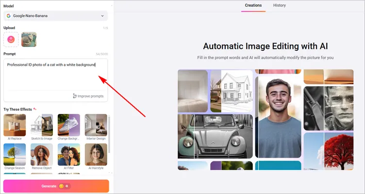 Generate Pet Photo with FlexClip's AI Photo Editor - Prompt