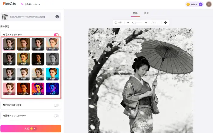 カラー化色調を選択