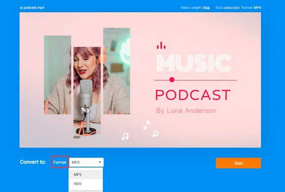 Directly convert video podcasts to MP3 or WAV for audio podcasts for free