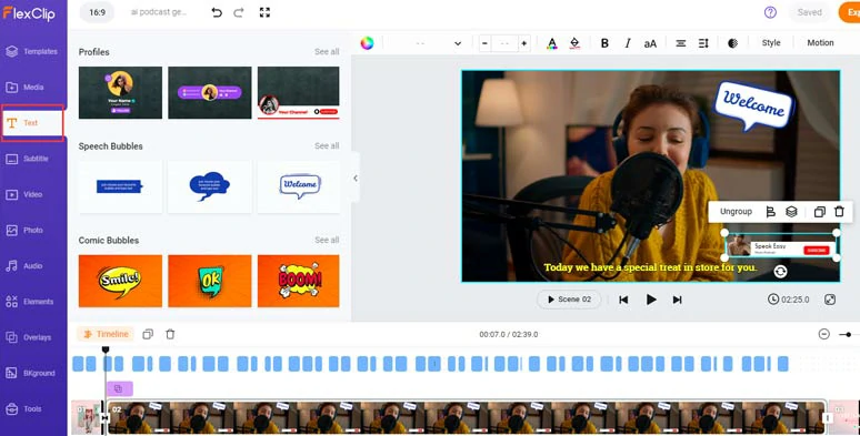 Use more readymade and editable text animations to spice up your AI podcast shows