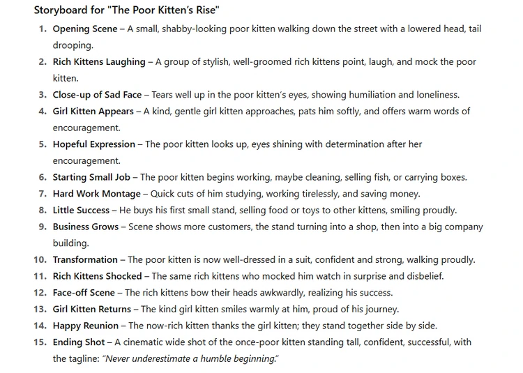 ChatGPT Generated Storyboards for Video Generation