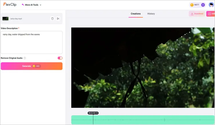 Create AI Rain Sound Effect from Video - Step 3