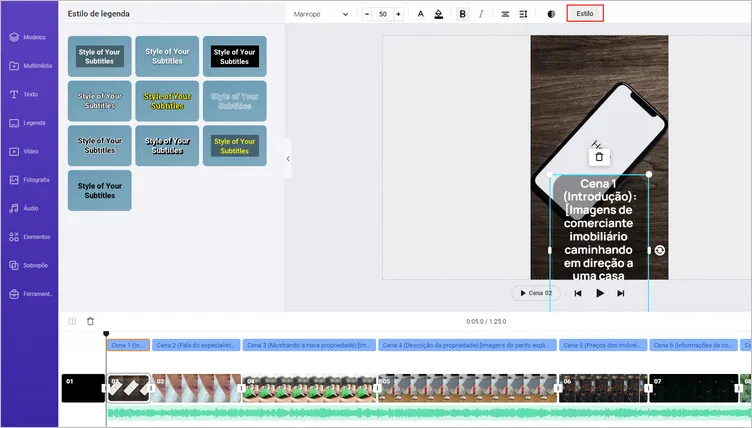 Aperfeiçoe o estilo das legendas e pré-visualize-as em ecrã completo