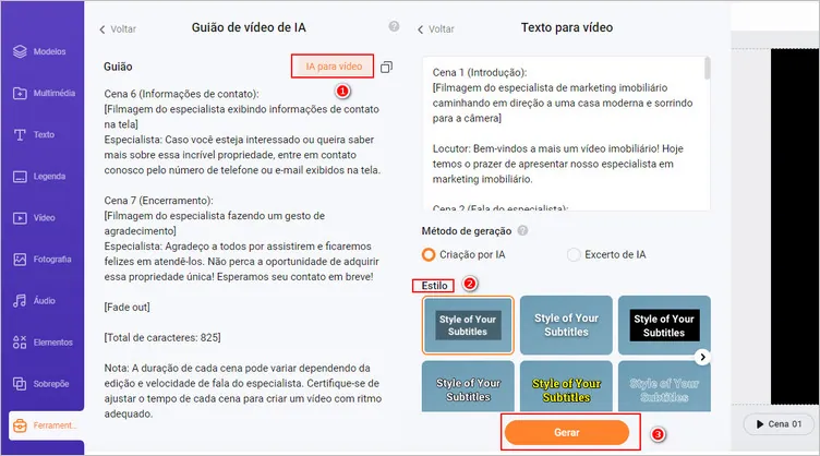 Converta texto em vídeo para Reels do Instagram de IA.