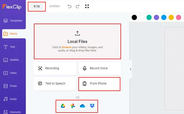 Upload your video assets to FlexClip and set the video aspect to 9 by 16