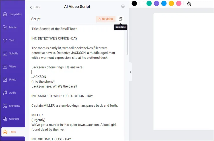 Generate AI Screenplay with FlexClip - Adjust