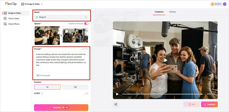 Upload Your Start and End Frame Photos and Enter Prompt