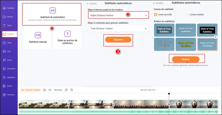 Subtítulos automáticos integrados para cortos de IA.