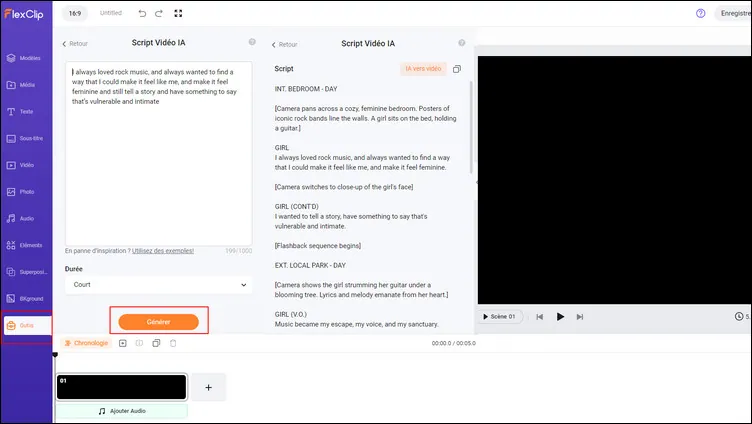 Utilisez le générateur de script vidéo IA pour écrire des scripts IA pour vos Shorts IA.