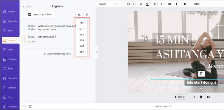 Transfira as legendas em SRT ou noutros formatos de legenda para reutilizar.