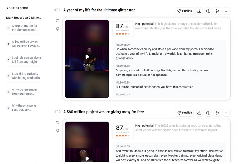 Choose a viral short clip