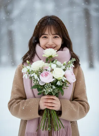 マフラーを巻いた韓国風女性の冬ポートレート①