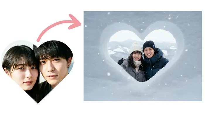 傘を持った冬の雪ポートレート