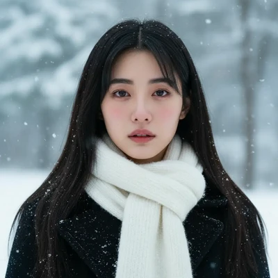 マフラーを巻いた韓国風女性の冬ポートレート②