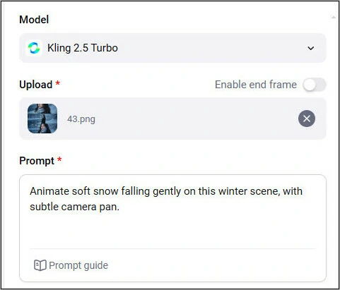 Enter Your AI Snow Video Prompt